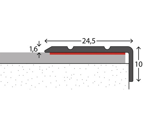 Technische Zeichnung eines Treppenkantenprofils mit Maßangaben