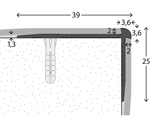 Technische Zeichnung eines Eckprofils mit Maßangaben in Zentimetern