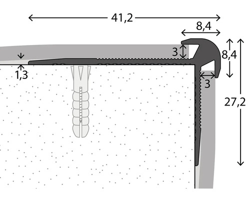 Technische Zeichnung eines Treppenkantenprofils mit Maßangaben