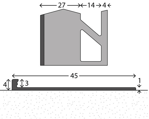 Technische Zeichnung eines Übergangsprofils mit Maßangaben