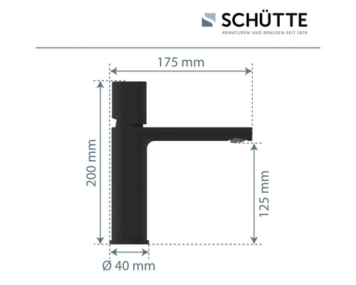 Maße einer schwarzen Waschtischarmatur