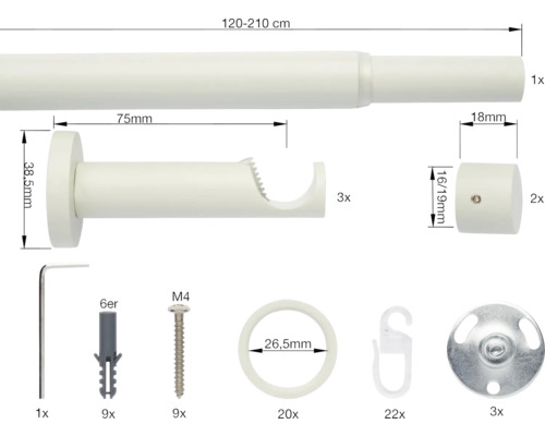 Gardinenstangenset mit Zubehör zur Gardinenmontage