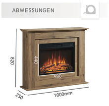 Abmessungen eines elektrischen Kamins in Holzoptik mit simuliertem Feuer