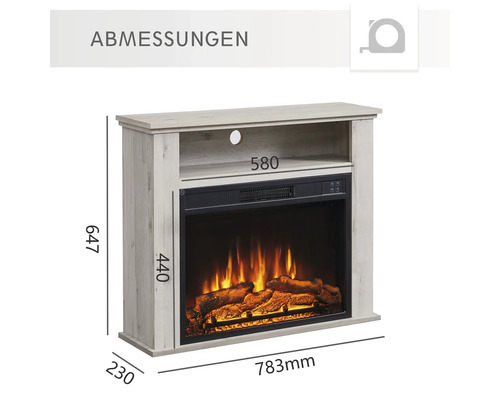 Abmessungen des Kaminkonsolen-Sets