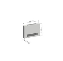 Diagramm eines Heizkörperkonvektors mit den Maßen 600 mm Länge, 450 mm Höhe und 115 mm Tiefe