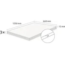 Drei Paneele mit den Maßen 1250 mm x 660 mm x 12 mm