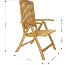 Gartenstuhl aus Teakholz mit Armlehnen und Abmessungen