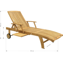 Sonnenliege GARDEN PLACE Alva 198 x 72 x 43 cm natur aus robustem Teakholz, Rückenlehne verstellbar, mit Rollen, inkl. ausziehbarer Beistelltisch