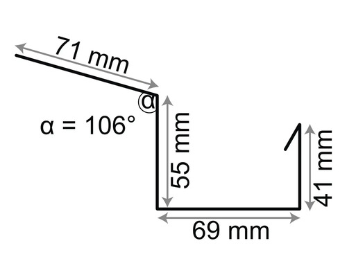 Technische Zeichnung eines Metallprofils mit Maßangaben