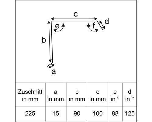 Technische Zeichnung mit Maßangaben für ein Blechteil