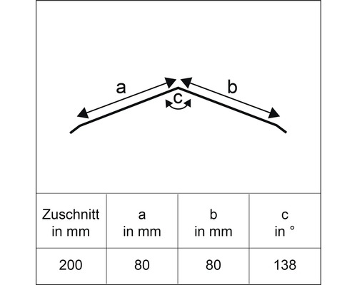 Schnittzeichnung mit Maßangaben in Millimeter und Grad