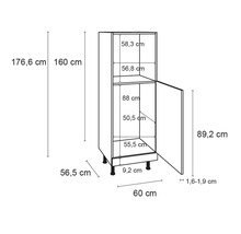 Optifit Backofen/Kühlumbauschrank für 88er Einbaukühlschrank Arvid986 BxTxH 60 x 58,4 x 176,6 cm weiß glänzend zerlegt Anschlag reversibel KFAV MH660-8+