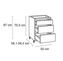Optifit Schubladenunterschrank Arvid986 BxTxH 50 x 58,4 x 87 cm weiß glänzend zerlegt KFAV U536-8E+