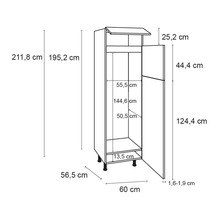 Optifit Kühlumbauschrank für 145er Einbaukühlschrank Bengt932 BxTxH 60 x 58,4 x 211,8 cm weiß matt zerlegt Anschlag reversibel KFBE H614-8+