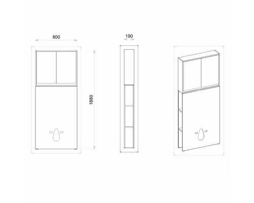 Technische Zeichnung eines Waschtischunterschranks mit Abmessungen