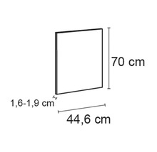 Quadratische Platte mit den Maßen 70 cm Höhe, 44,6 cm Breite und 1,6 bis 1,9 cm Tiefe