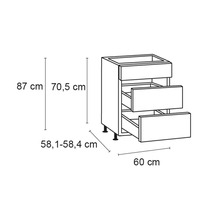 Küchenunterschrank mit drei Schubladen, Maße 87 x 60 x 58,4 Zentimeter
