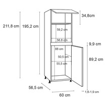 Optifit Backofen/Kühlumbauschrank für 88er Einbaukühlschrank Ingvar420 BxTxH 60 x 58,4 x 211,8 cm anthrazit matt zerlegt Anschlag reversibel KFIN HOMK660-8+