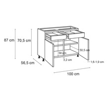 Unterschrank mit Schublade und Drehtür Optifit Jonte984 BxTxH 100 x 58,4 x 87 cm Frontfarbe anthrazit glänzend Korpusfarbe wildeiche-thumb-3