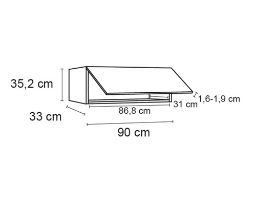 Zeichnung eines Hängeschranks mit Maßangaben