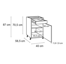Unterschrank mit Schublade und Drehtür Optifit Mats825 BxTxH 40 x 58,4 x 87 cm Frontfarbe basaltgrau matt Korpusfarbe grau-thumb-3 Unterschrank mit Schublade und Drehtür Optifit Mats825 BxTxH 40 x 58,4 x 87 cm Frontfarbe basaltgrau matt Korpusfarbe grau-thumb-3