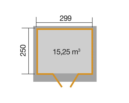 Grundriss mit Abmessungen und Volumenangabe