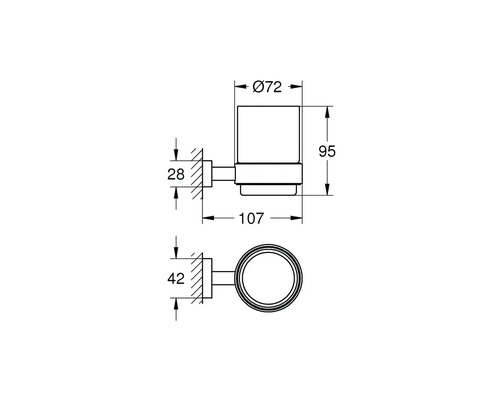 Technische Zeichnung eines Zahnputzbecher-Halters und Handtuchrings mit Maßangaben