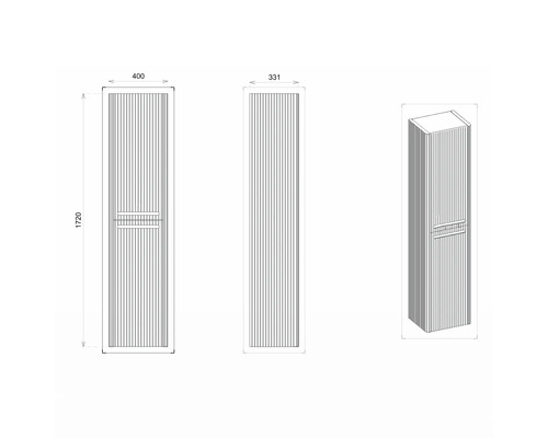 Technische Zeichnung eines Badezimmer Hochschranks mit Maßen 400 x 331 x 1720 Millimeter.