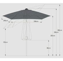 Marktschirm SOLUNA Sarry 250 x 250 cm dunkelgrau mit UV-Schutz 80, wasserabweisende Polyesterbespannung, leichte Aufspannung per Kurbel