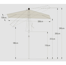 Mittelstockschirm SOLUNA Cannes Push Up 140 x 210 cm ecru mit UV-Schutz 80, wasserabweisende Polyesterbespannung, leichte Aufspannung per Kurbel