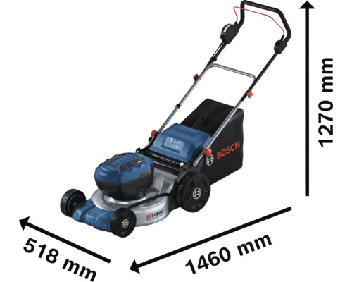Aufsitzrasenmäher mit den Massen 1460 Millimeter mal 518 Millimeter mal 1270 Millimeter