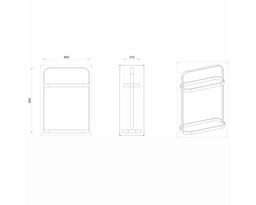 Technische Zeichnung eines Handtuchständers mit Maßangaben