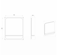 Technische Zeichnung eines Spiegelschrankes mit den Maßen 700 x 860 x 140 Millimeter.