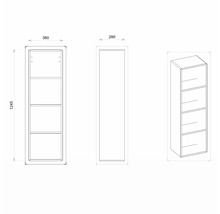 Technische Zeichnung eines Schranks mit den Maßen 1245 x 380 x 280 mm