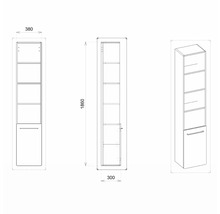 Technische Zeichnung eines Hochschranks mit den Maßen 380 x 300 x 1860 Millimeter.