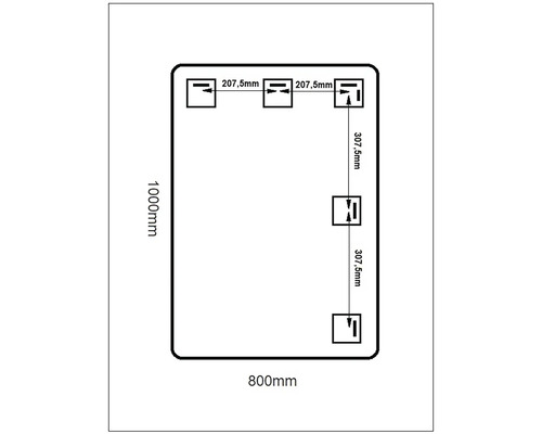 Abbildung mit Maßangaben: 1000 mm Höhe, 800 mm Breite, Abstand von 207,5 mm und 307,5 mm