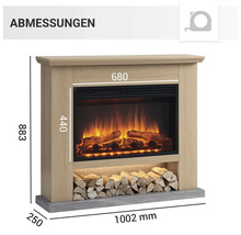 Abmessungen eines Elektrokamins mit Holzscheitablage