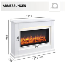Abmessungen eines weißen Elektrokamins