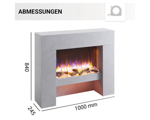 Abmessungen des Elektrokamins mit Dekoration