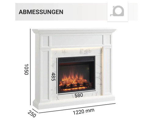 Abmessungen eines Kamins mit elektrischem Feuer