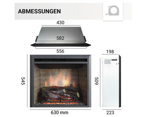 Maße des Elektrokamins