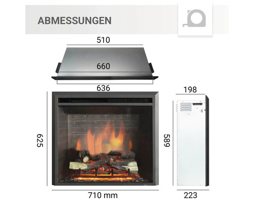Abmessungen des Elektrokamins