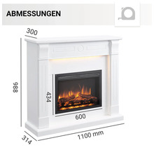 Abmessungen eines weißen Elektrokamins