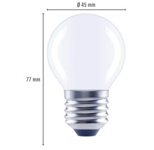 Kugelförmige Lampe mit den Maßen 45 mm Durchmesser und 77 mm Länge.