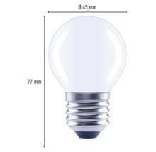 Kugelförmige Lampe mit den Maßen 77 mm Höhe und 45 mm Durchmesser