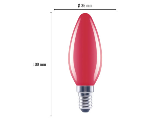 Rote Kerzenlampe mit E14-Sockel, 35 mm Durchmesser und 100 mm Länge