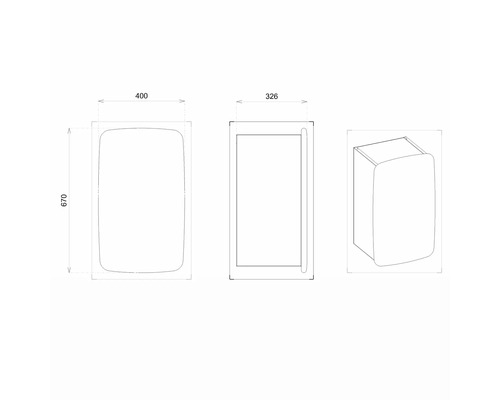Technische Zeichnung eines Waschbeckens mit Maßangaben