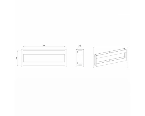 Technische Zeichnung einer Wandablage mit Maßangaben.