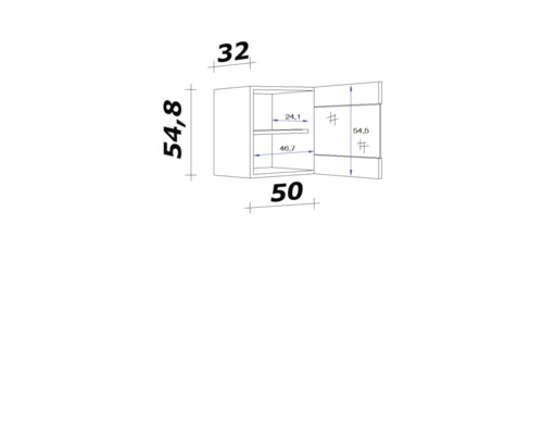 Technische Zeichnung eines Hängeschranks mit Maßangaben