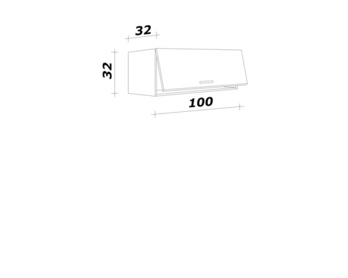 Skizze eines Hängeschranks mit Maßangaben